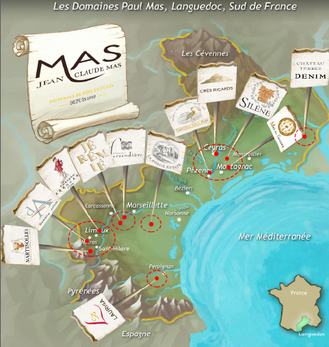 Carte des Domaines Paul Mas en Languedoc