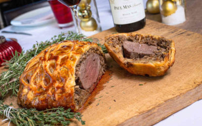 Beef Wellington and mashed potatoes