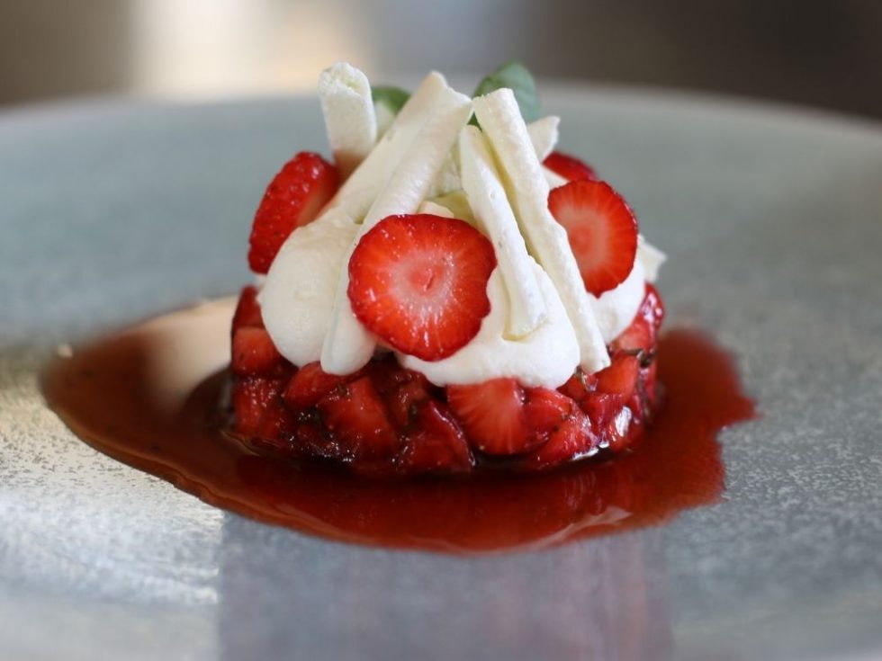 Basilinfused strawberries with chantilly mascarpone Les Domaines