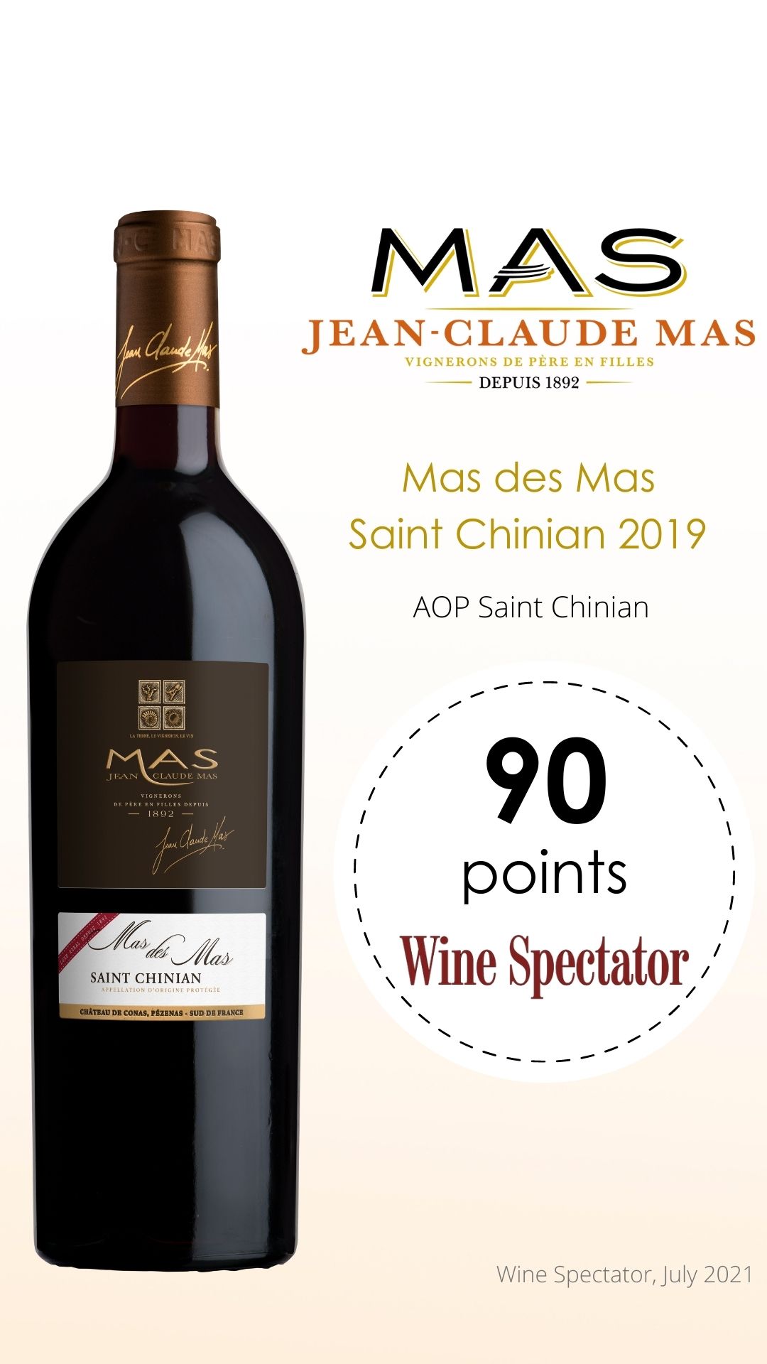 SCORE CARD WINE SPECTATOR Mas des Mas Saint Chinian 2019