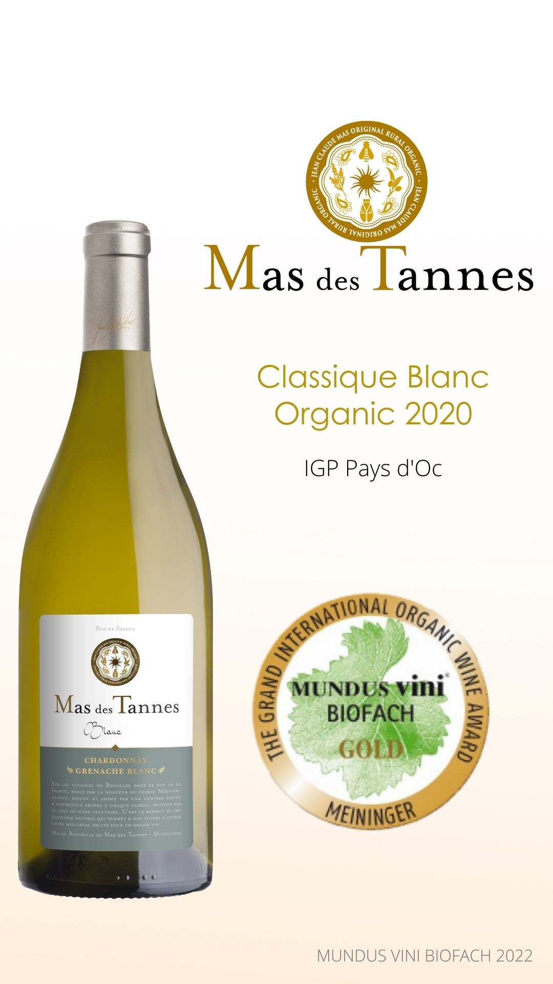 Mas des Tannes Classique Blanc Bio sans sulfites Mundus Vini Biofach 2022