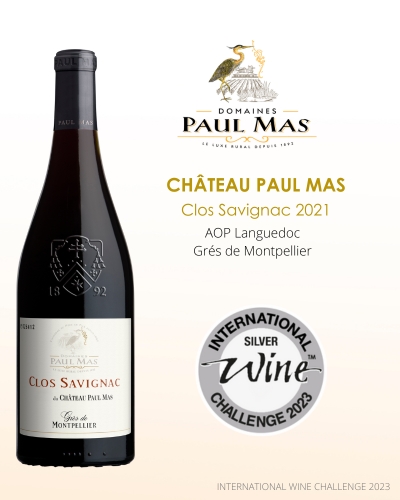 Chateau Paul Mas - Clos de Savignac 2021 - AOP Languedoc Grés de Montpellier - Médaille d'Argent International Wine Challenge 2023