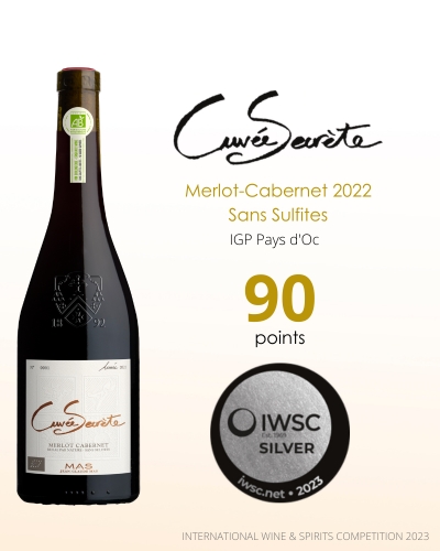 Cuvee Secrete Merlot Cabernet 2022 Sans Sulfites - IGP Pays d'Oc - 90 points IWSC 2023 - Silver medals