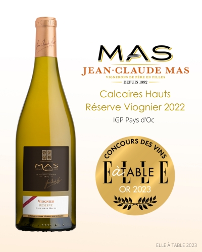 Jean Claude Mas - Calcaires Hauts Reserve Viognier 2022 - IGP Pays d'Oc - Médailles d'Or Elle à Table 2023