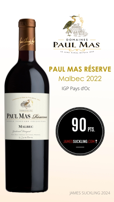 Paul Mas Réserve Malbec 2022 - 90 point James Suckling - IGP Pays d'Oc